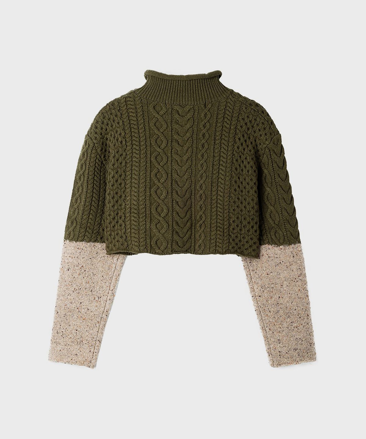 스튜디오 톰보이 엑스(STUDIO TOMBOY X) (W) 크롭 케이블 니트 풀오버 카키 CROPPED CABLE KNIT PULLOVER KHAKI