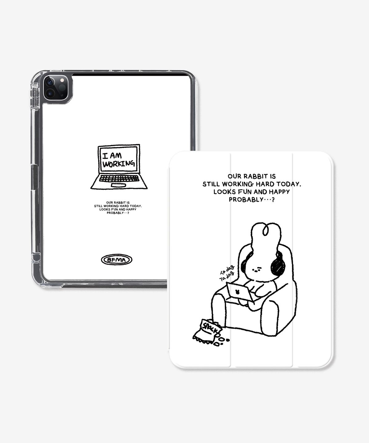 벌룬프렌즈(BALLOON FRIENDS) Working Rabbit Doodle (화이트) 3단 커버 분리형 아이패드 케이스