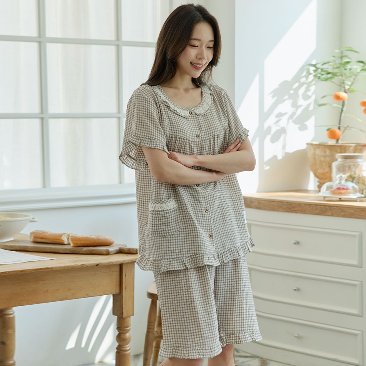 찌니야(JJNIYA) 여성용 클리버 브라운 반팔상하세트