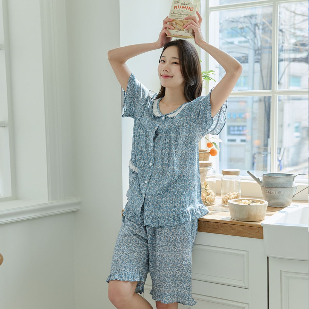 찌니야(JJNIYA) 여성용 오로라꽃 60수 레이온 반팔상하세트