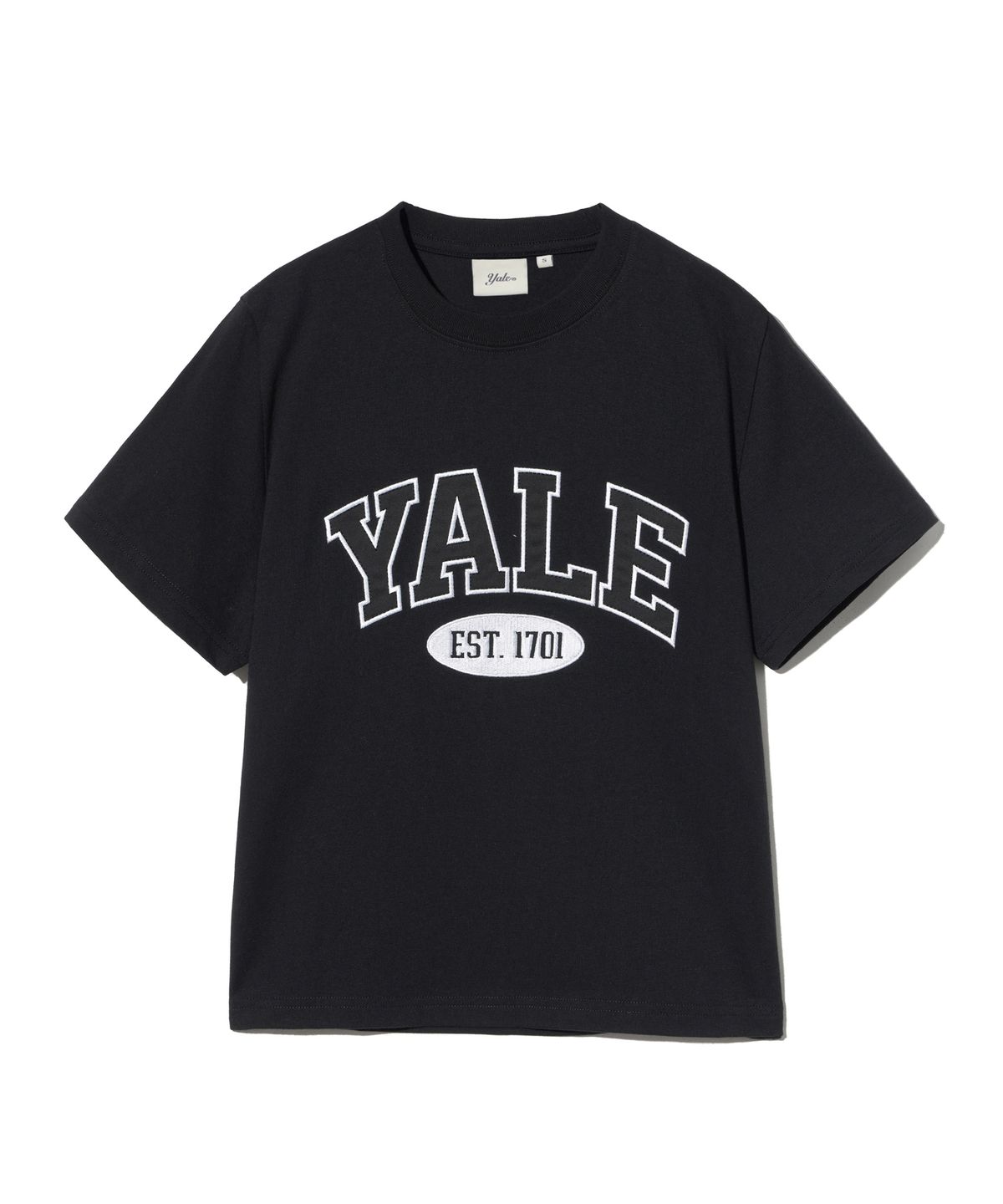 예일(YALE) 우먼즈 투톤아치 크롭 티셔츠_블랙