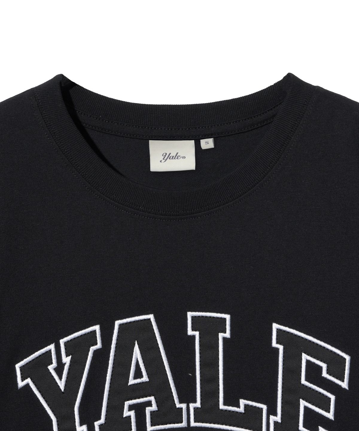 예일(YALE) 우먼즈 투톤아치 크롭 티셔츠_블랙