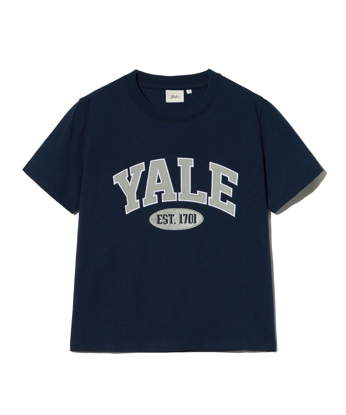 예일(YALE) 우먼즈 투톤아치 크롭 티셔츠_네이비
