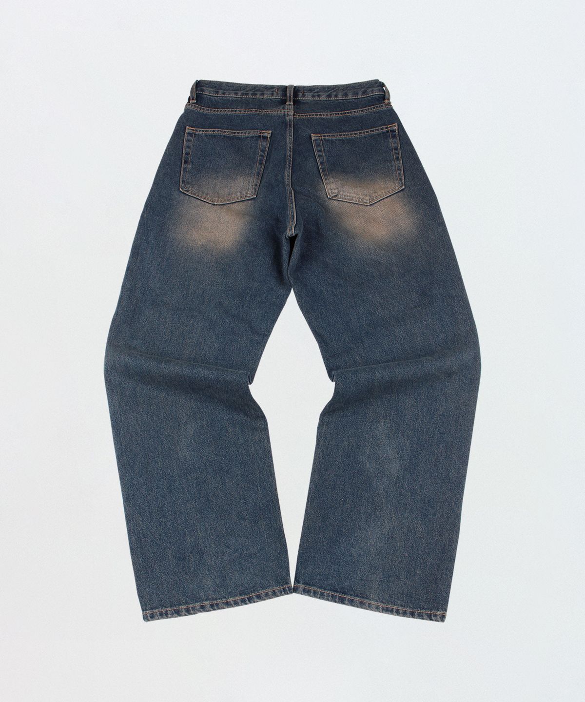 하프보일드(HALFBOILED) DISTRESSED DOUBLE KNEE DENIM PANTS_BLUE