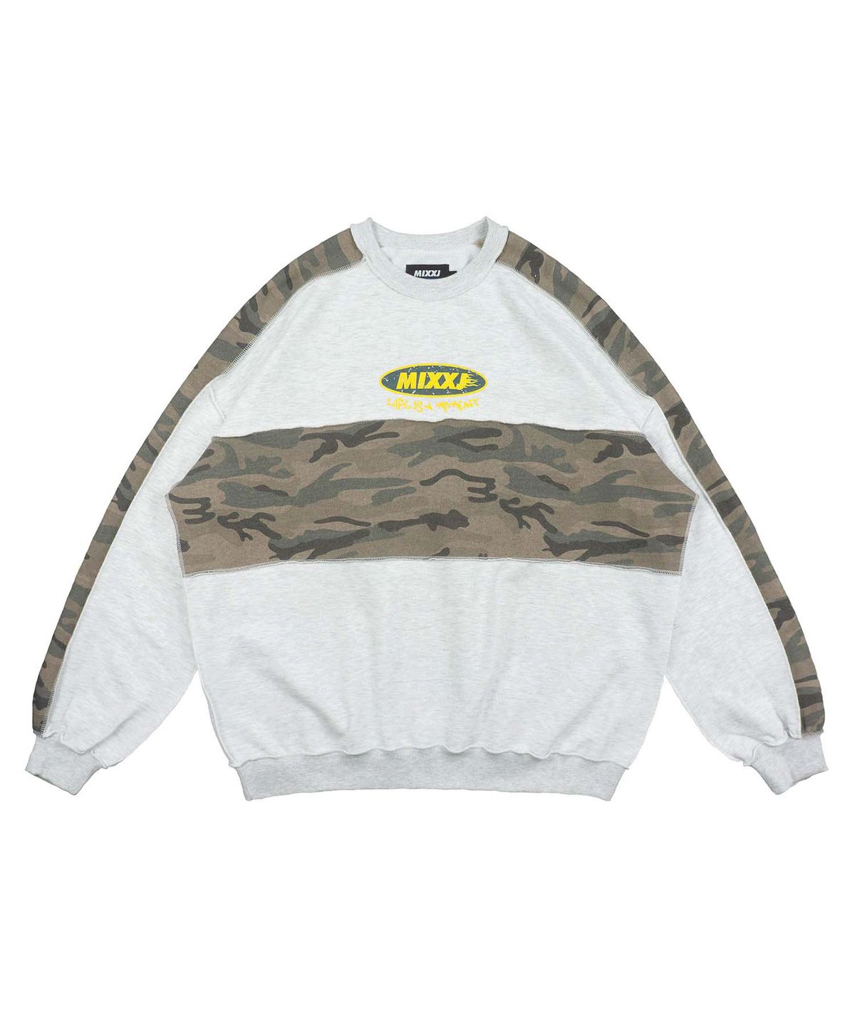 믹쓰제이(MIXXJ) CAMO  MIX CREWNECK (WHITE MELANGE)