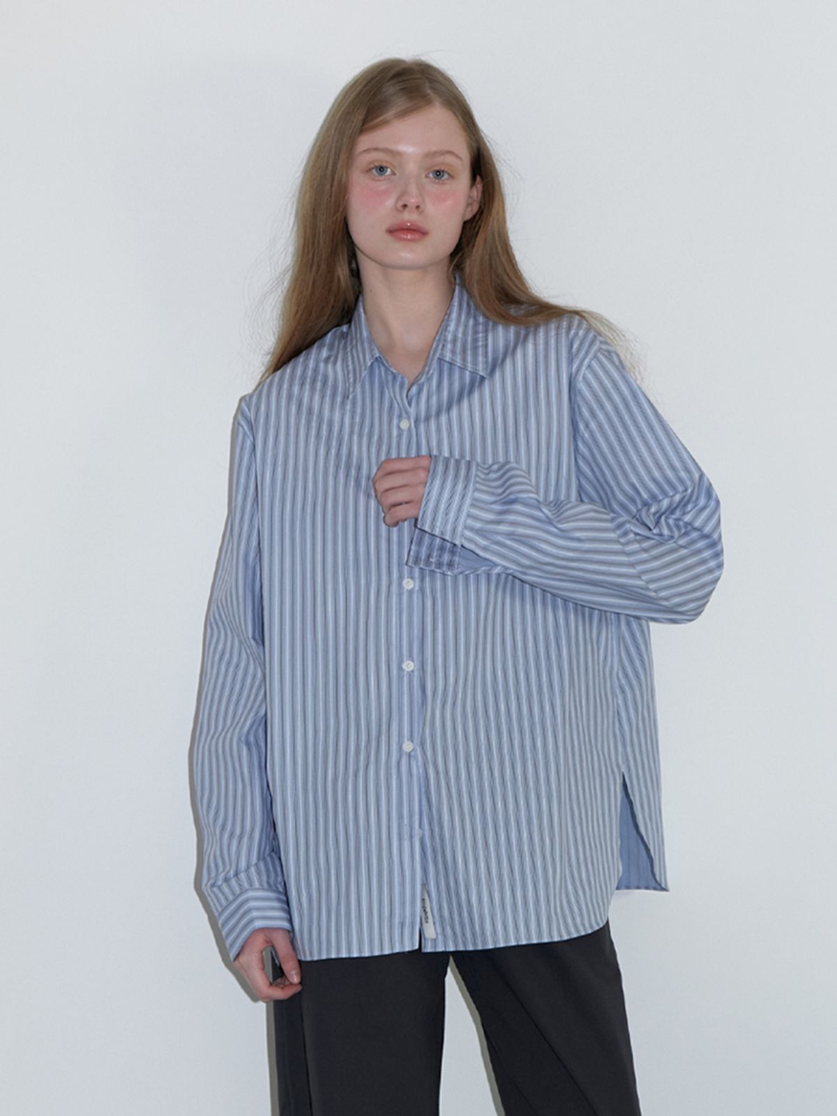 카인더베이비(KINDABABY) classic logo stripe shirts - sky blue