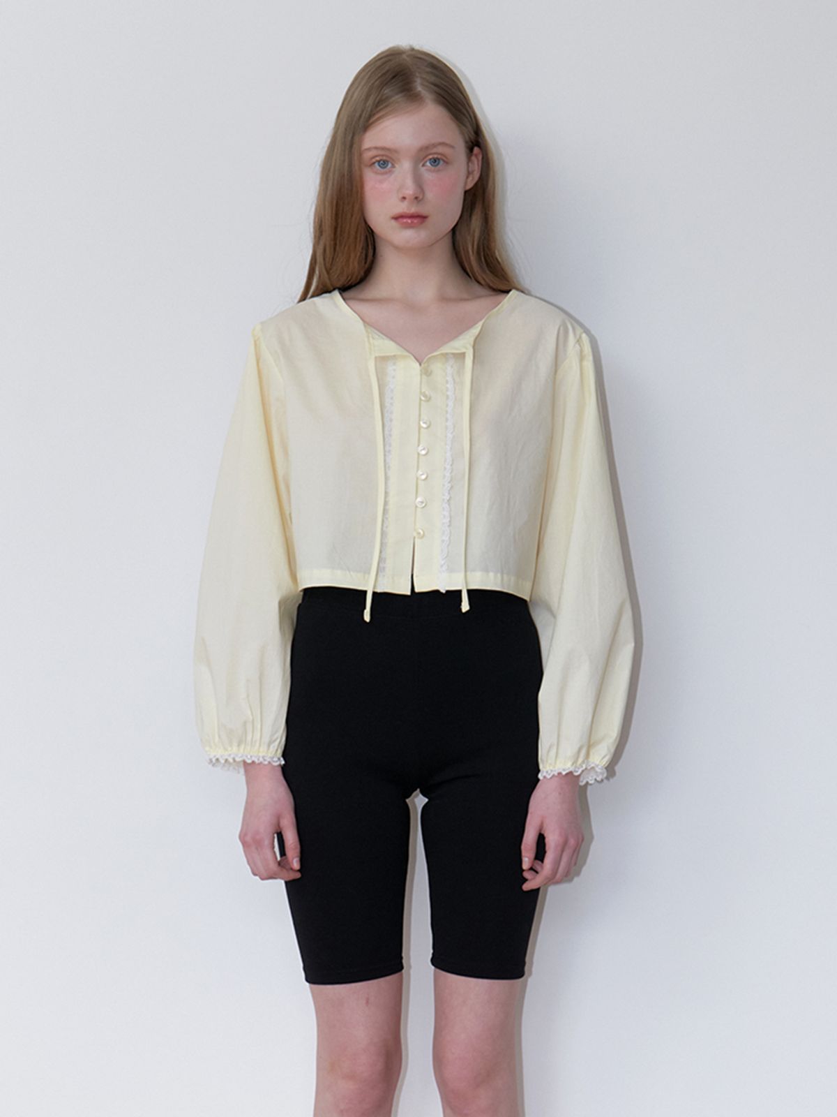 카인더베이비(KINDABABY) basic lace string blouse - lemon yellow