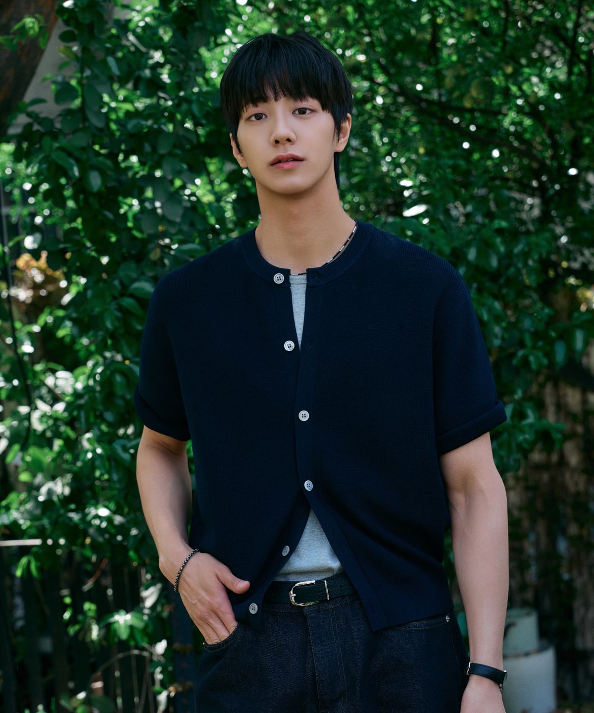 효지(HYOJI) SS 워셔블 루즈핏 크롭 라운드 하찌 반팔 니트 가디건