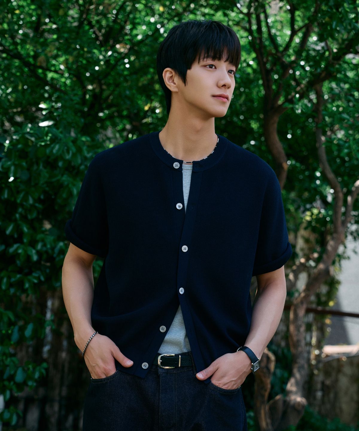효지(HYOJI) SS 워셔블 루즈핏 크롭 라운드 하찌 반팔 니트 가디건