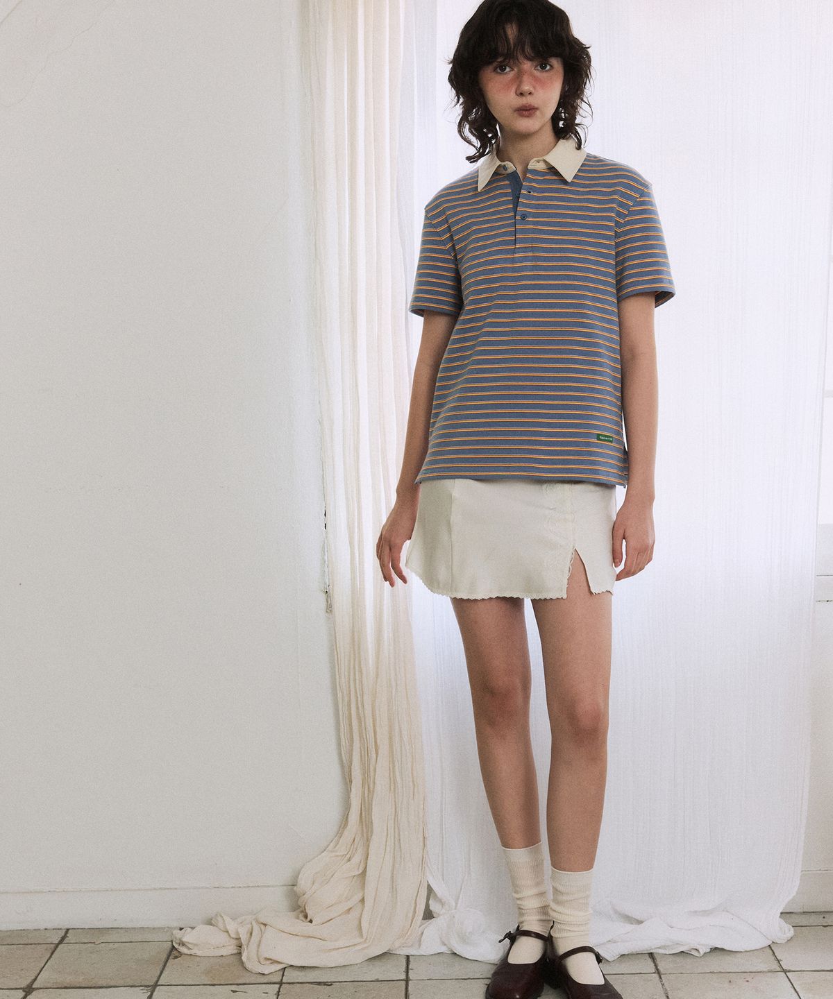 그린버터(GREENBUTTER) Stripe Polo Tee (Light Blue)