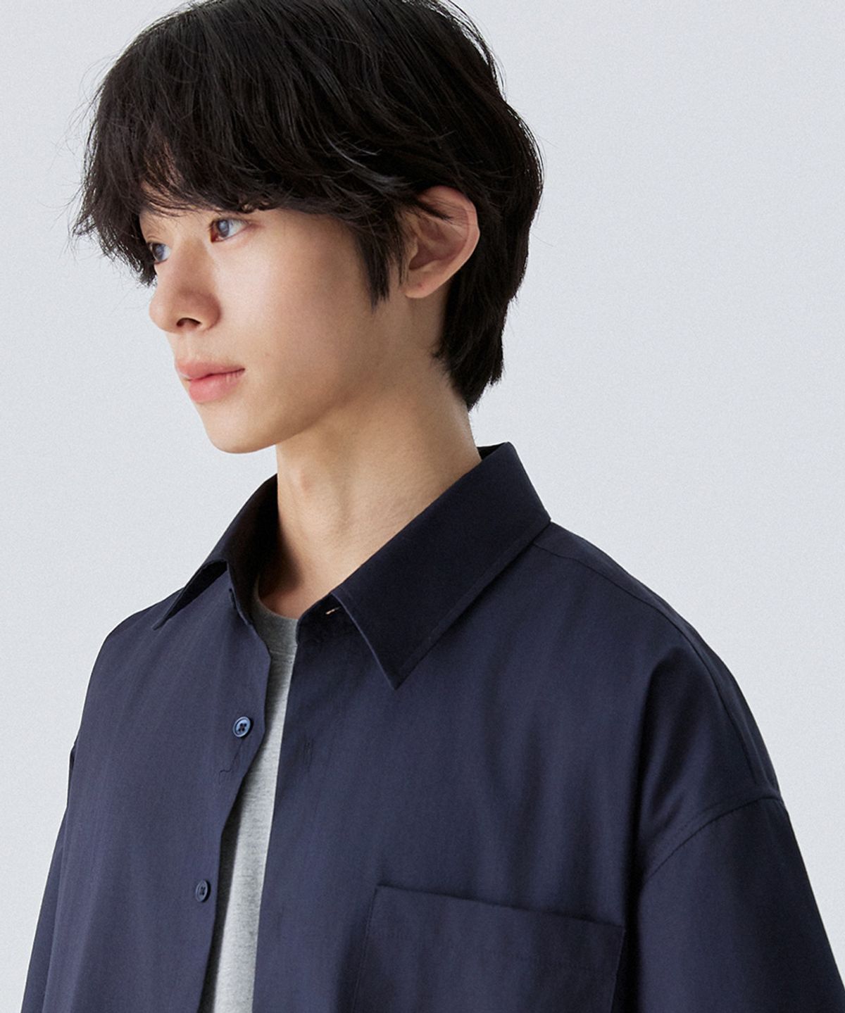 스탠즈(STENDS) [M~4XL] 플로우 코튼 반팔 셔츠_네이비