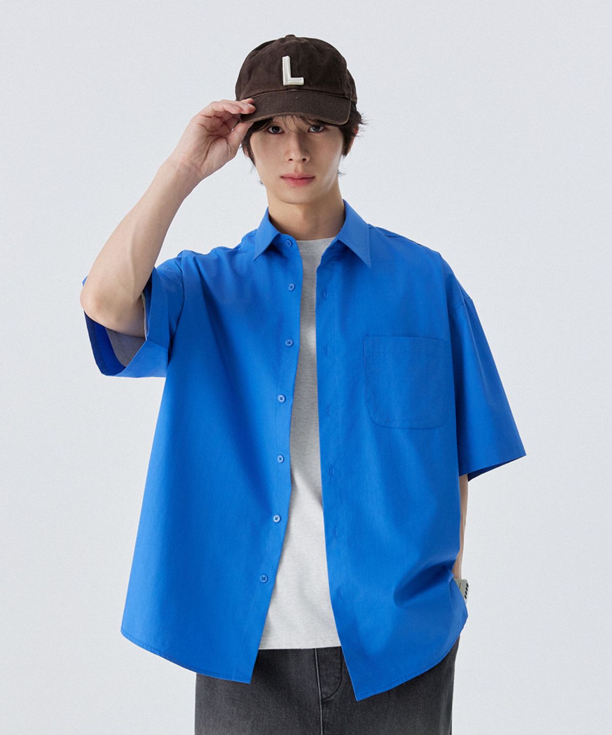 스탠즈(STENDS) [M~4XL] 플로우 코튼 반팔 셔츠_딥 블루