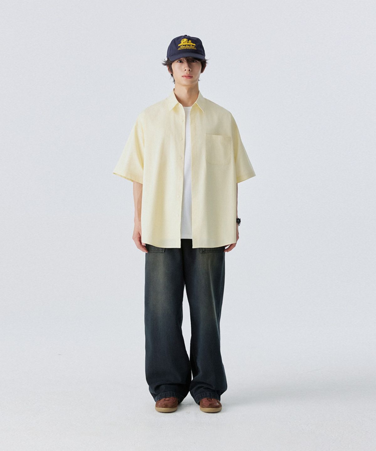 스탠즈(STENDS) [M~4XL] 플로우 코튼 반팔 셔츠_버터