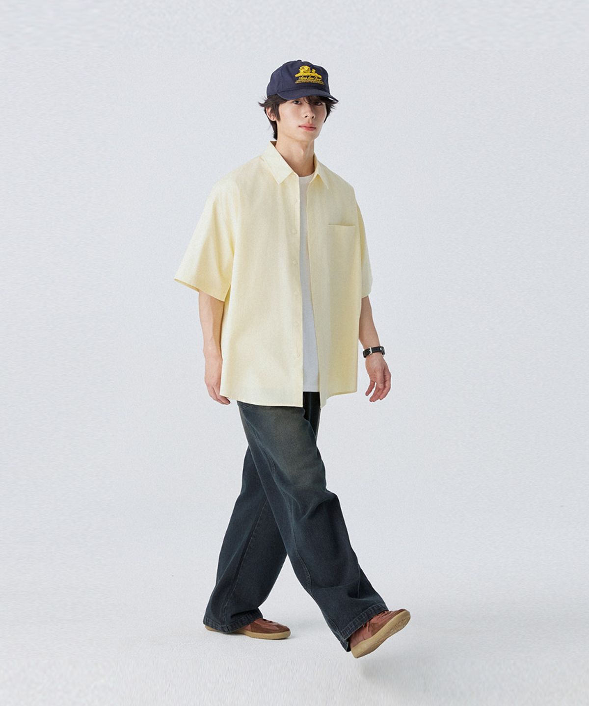 스탠즈(STENDS) [M~4XL] 플로우 코튼 반팔 셔츠_버터