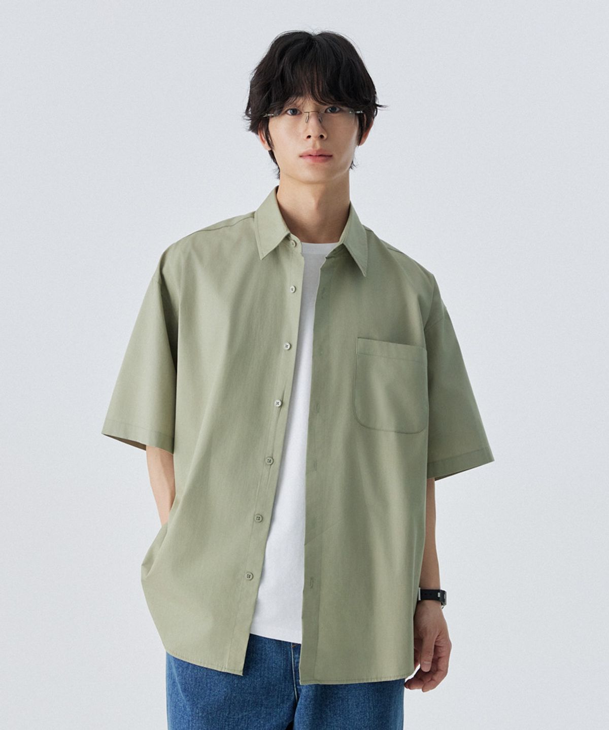 스탠즈(STENDS) [M~4XL] 플로우 코튼 반팔 셔츠_카키