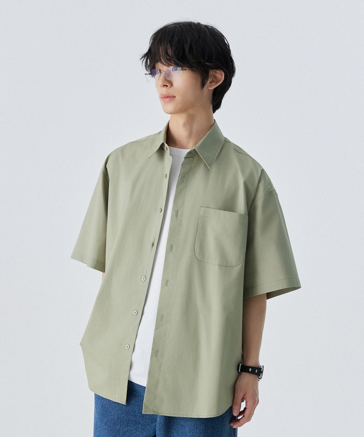 스탠즈(STENDS) [M~4XL] 플로우 코튼 반팔 셔츠_카키