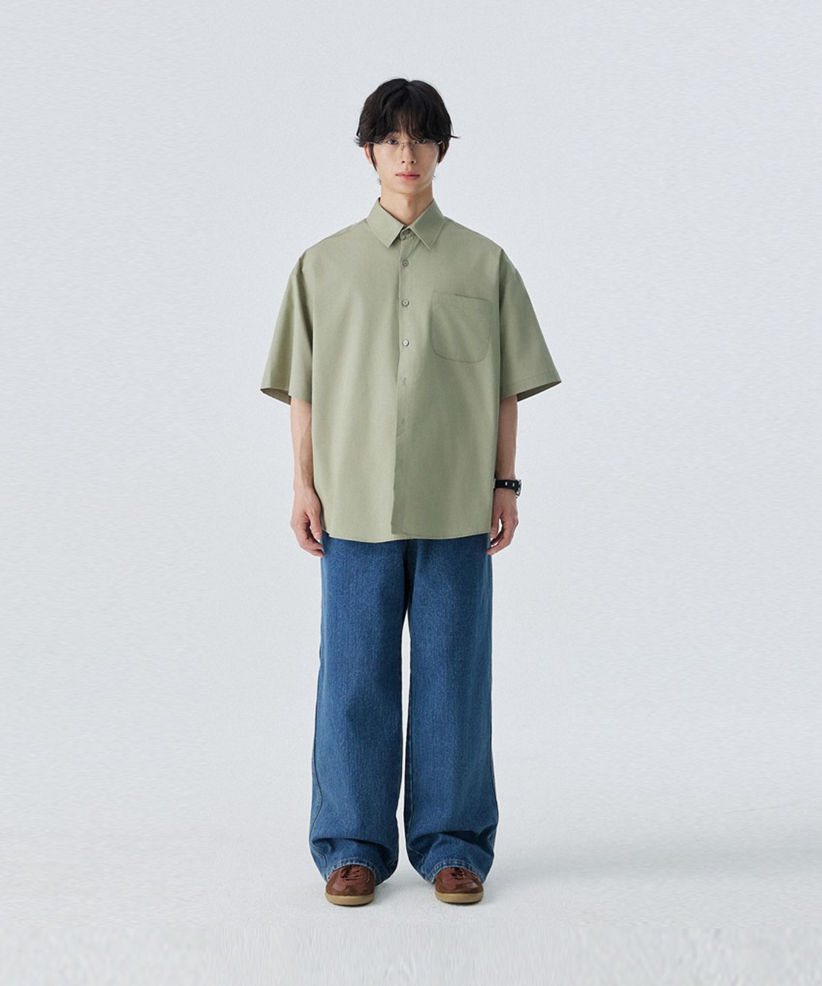 스탠즈(STENDS) [M~4XL] 플로우 코튼 반팔 셔츠_카키