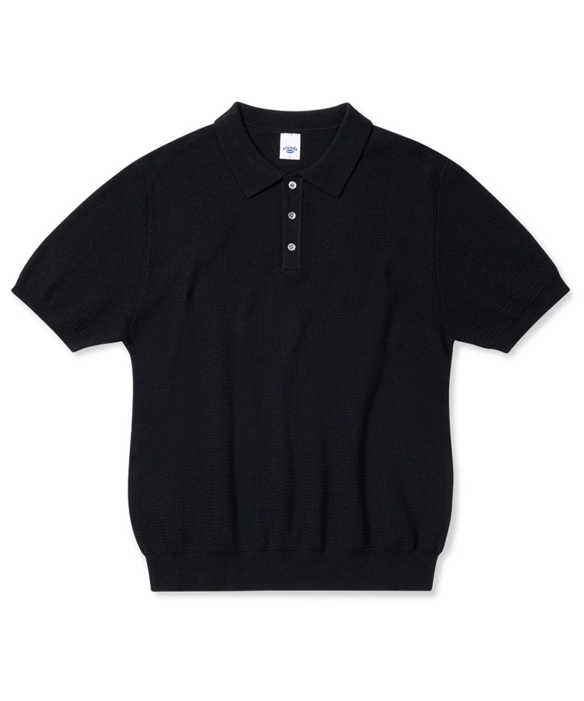 스탠즈(STENDS) [M~4XL] 오버핏 코튼 카라 반팔 니트_블랙