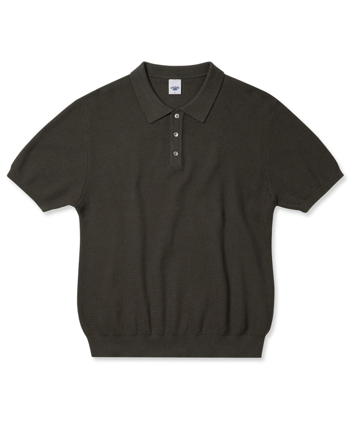 스탠즈(STENDS) [M~4XL] 오버핏 코튼 카라 반팔 니트_카키