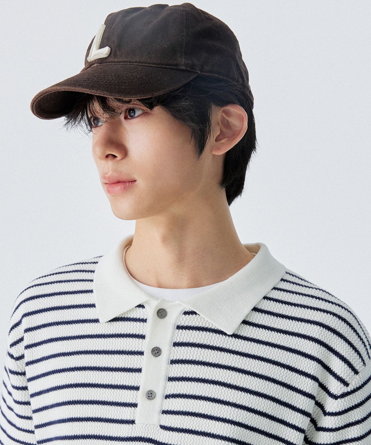 스탠즈(STENDS) [M~4XL] 오버핏 코튼 카라 반팔 니트_스트라이프 아이보리