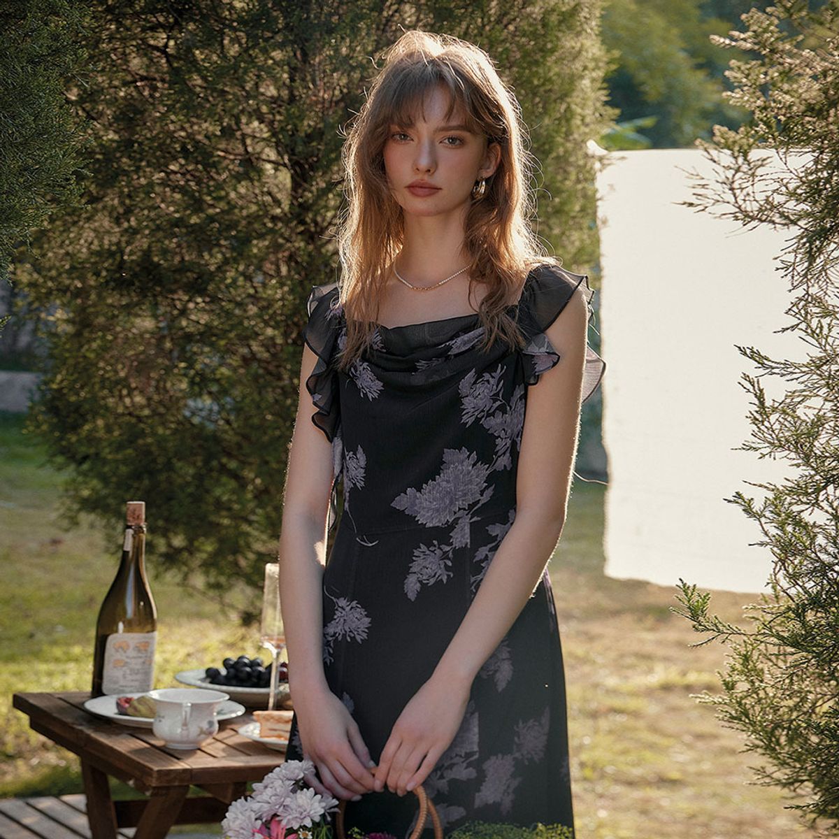 심플레트로(SIMPLE RETRO) SR_Swing collar floral dress
