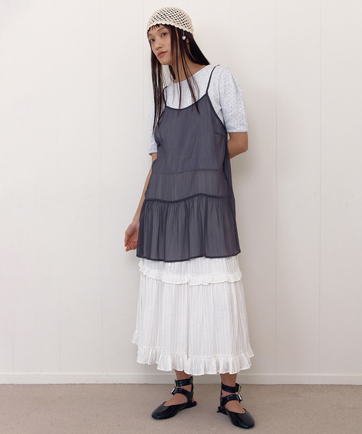 셀리테일즈(CELITAILS) SHEER SLEEVELESS LAYERED DRESS_CHARCOAL