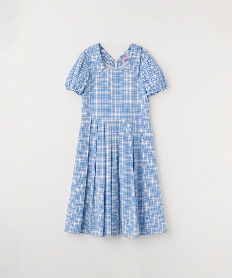 POINT COLLAR CHECK LONG DRESS_BLUE