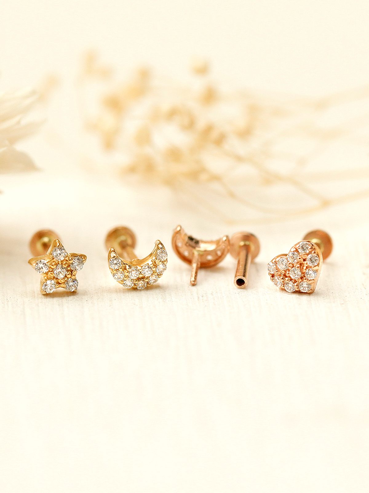 미니멀피어싱(MINIMALPIERCING) 14K 인터널 통통 큐빅 하트 달 별 라블렛 피어싱
