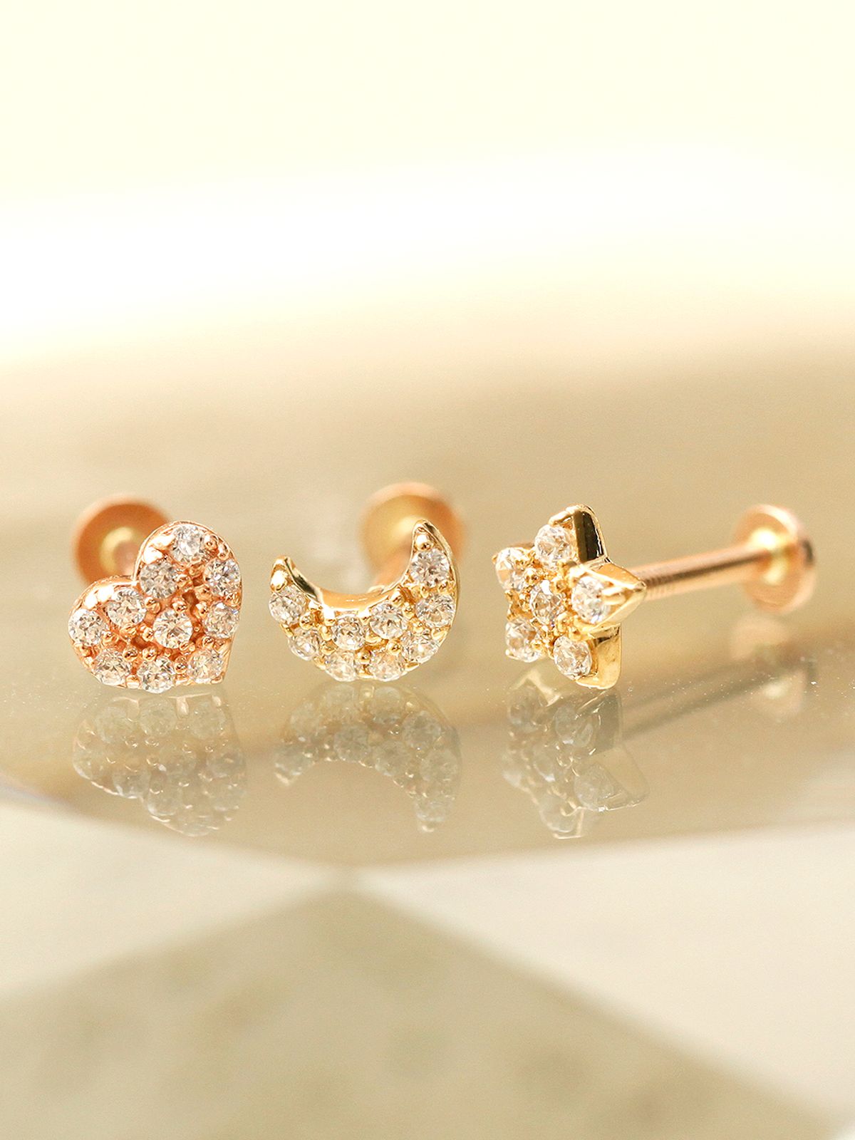미니멀피어싱(MINIMALPIERCING) 14K 인터널 통통 큐빅 하트 달 별 라블렛 피어싱
