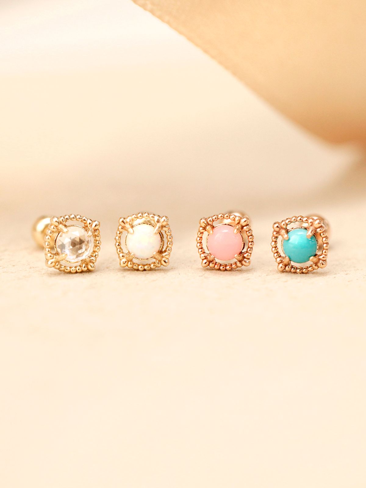 미니멀피어싱(MINIMALPIERCING) 14K 인터널 엔틱 로즈컷 원석 라블렛 피어싱