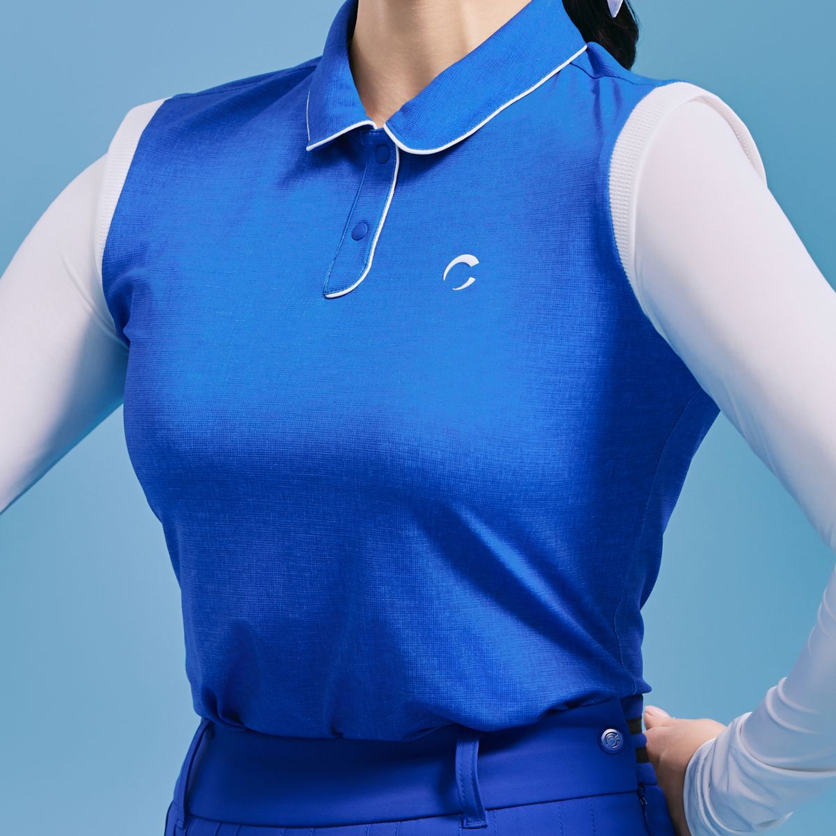 챌린저(CHALLENGER) 여성 카라 배색 쿨링 썬가드 긴팔 티셔츠 블루