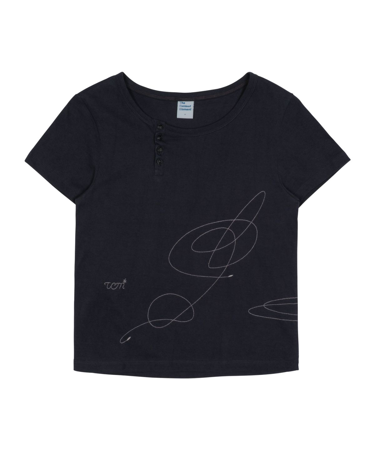 더콜디스트모먼트(THE COLDEST MOMENT) (w) TCM stitch side henley neck T (navy)