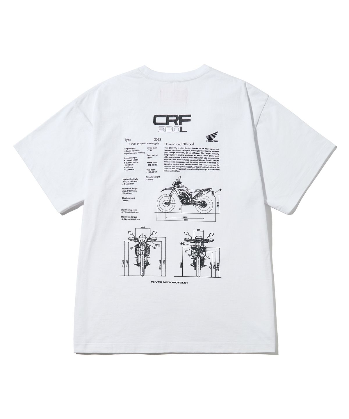 핍스 모터사이클(PHYPS MOTORCYCLE) CRF 300L Modeling Short Sleeve White