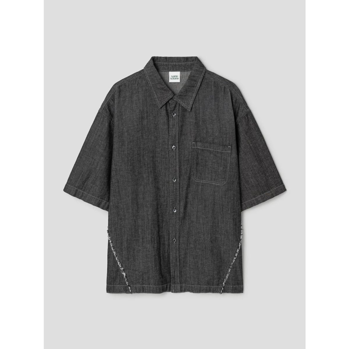샌드 사운드(SAND SOUND) (UNISEX) 데님 오버핏 반소매 셔츠  블랙