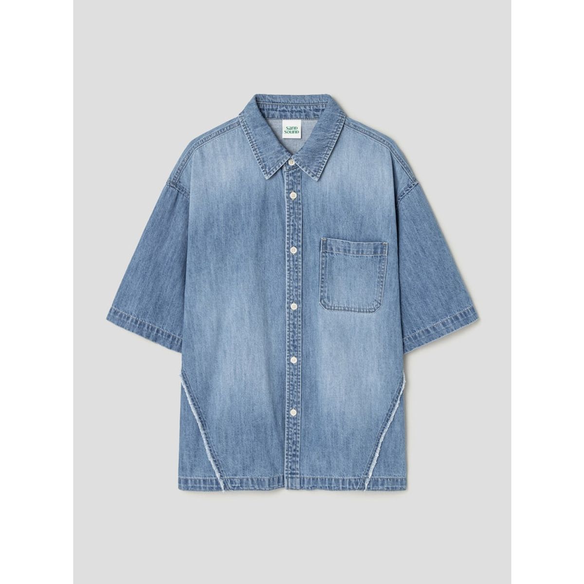 샌드 사운드(SAND SOUND) (UNISEX) 데님 오버핏 반소매 셔츠  블루