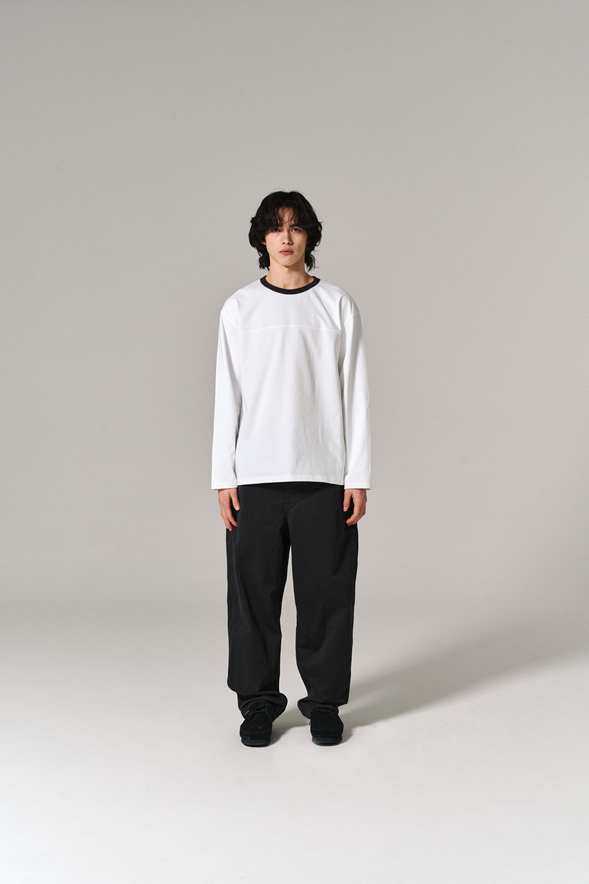 히즈핸더(HISHANDER) RINGER LONG SLEEVE T-SHIRTS WHITE/D.GREY