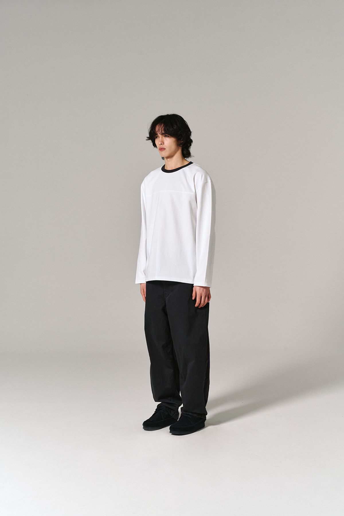 히즈핸더(HISHANDER) RINGER LONG SLEEVE T-SHIRTS WHITE/D.GREY