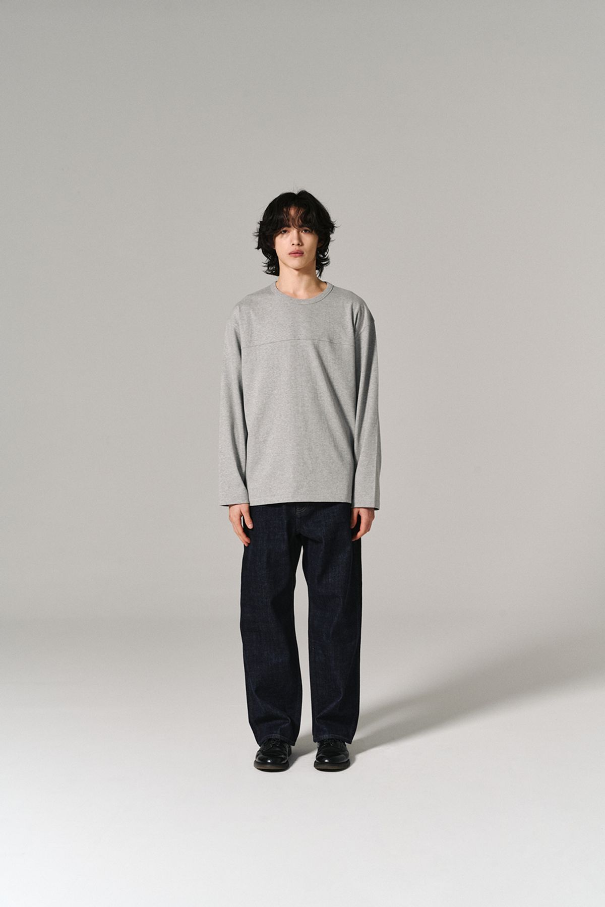 히즈핸더(HISHANDER) RINGER LONG SLEEVE T-SHIRTS MELANGE GREY