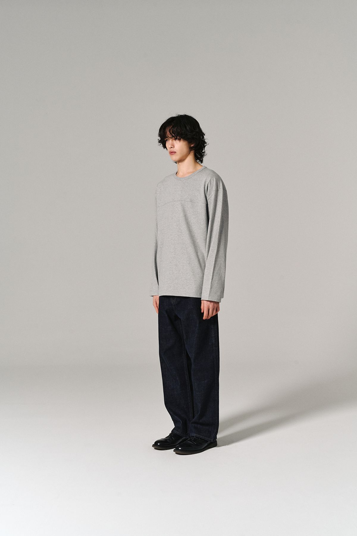 히즈핸더(HISHANDER) RINGER LONG SLEEVE T-SHIRTS MELANGE GREY