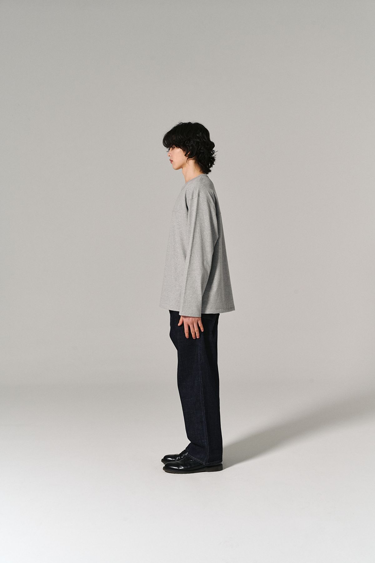 히즈핸더(HISHANDER) RINGER LONG SLEEVE T-SHIRTS MELANGE GREY