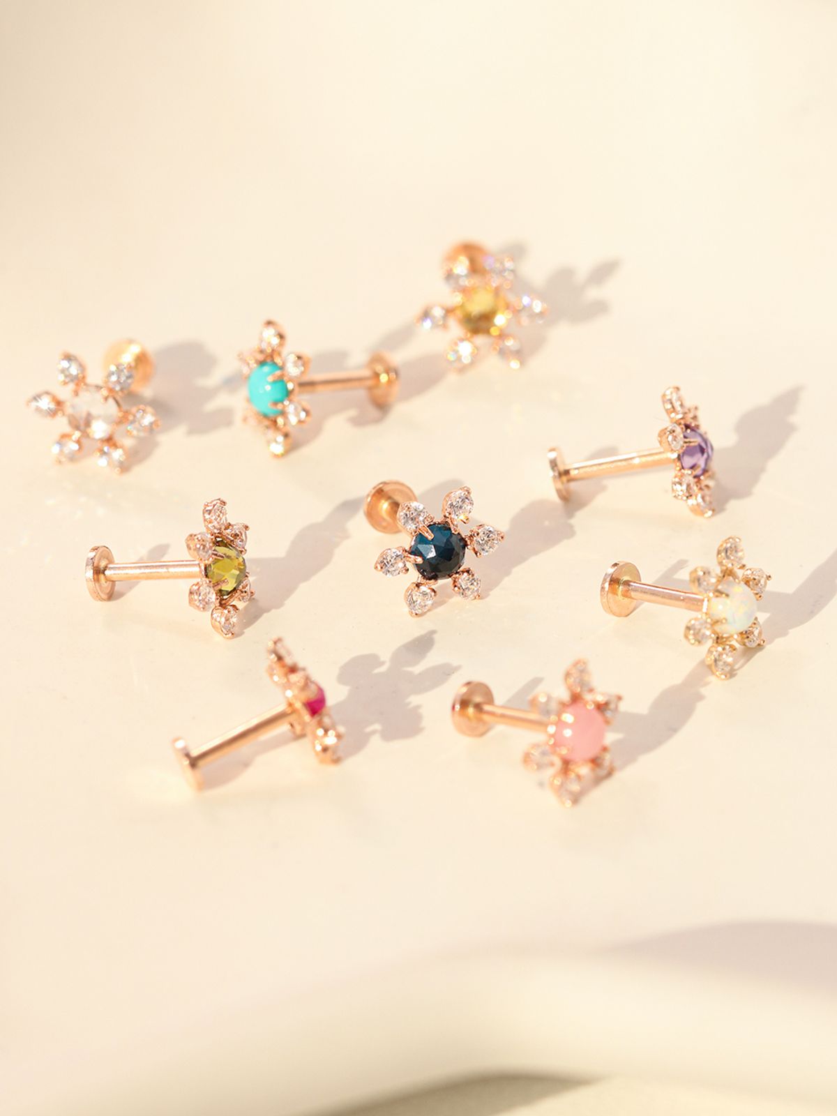 미니멀피어싱(MINIMALPIERCING) 14K 인터널 플라워 로즈컷 큐빅 라블렛 피어싱