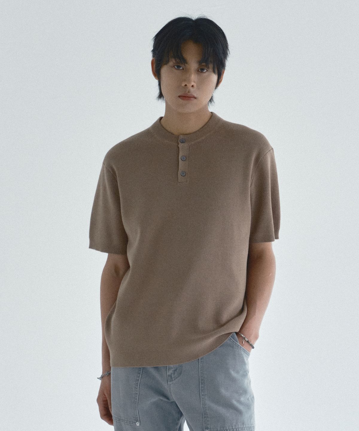 이코르(ECORR) 리브드 헨리넥 반팔 니트 : 5 COLORS