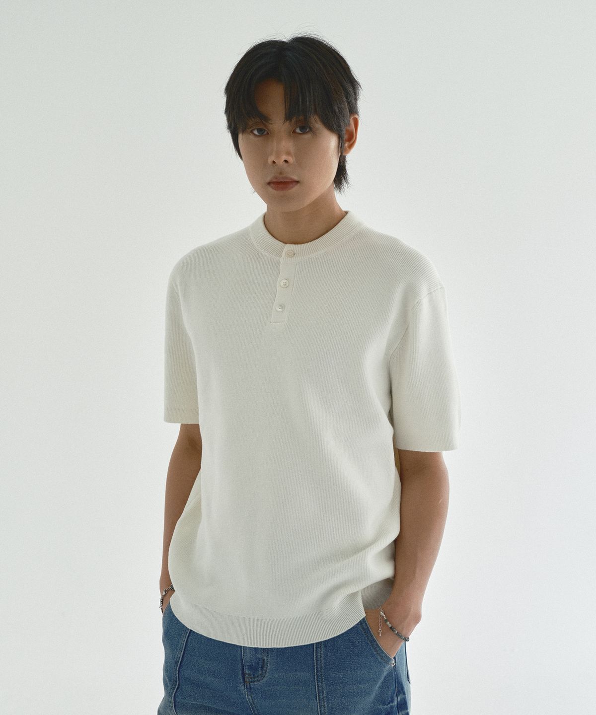 이코르(ECORR) 리브드 헨리넥 반팔 니트 : 5 COLORS