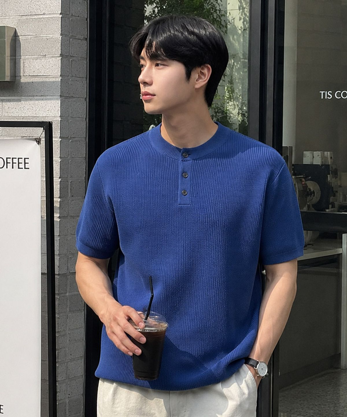 이코르(ECORR) 리브드 헨리넥 반팔 니트 : 5 COLORS