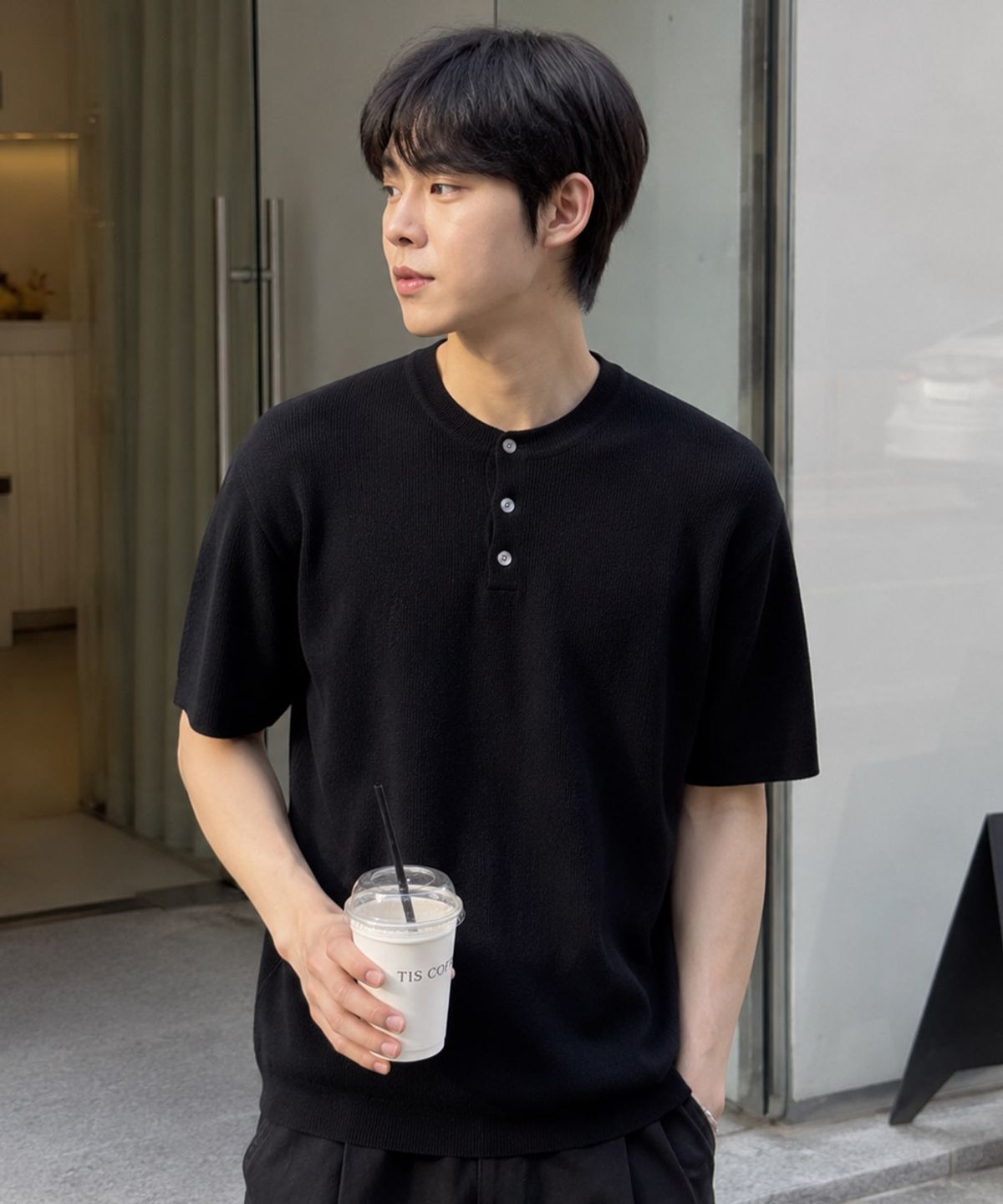 이코르(ECORR) 리브드 헨리넥 반팔 니트 : 5 COLORS