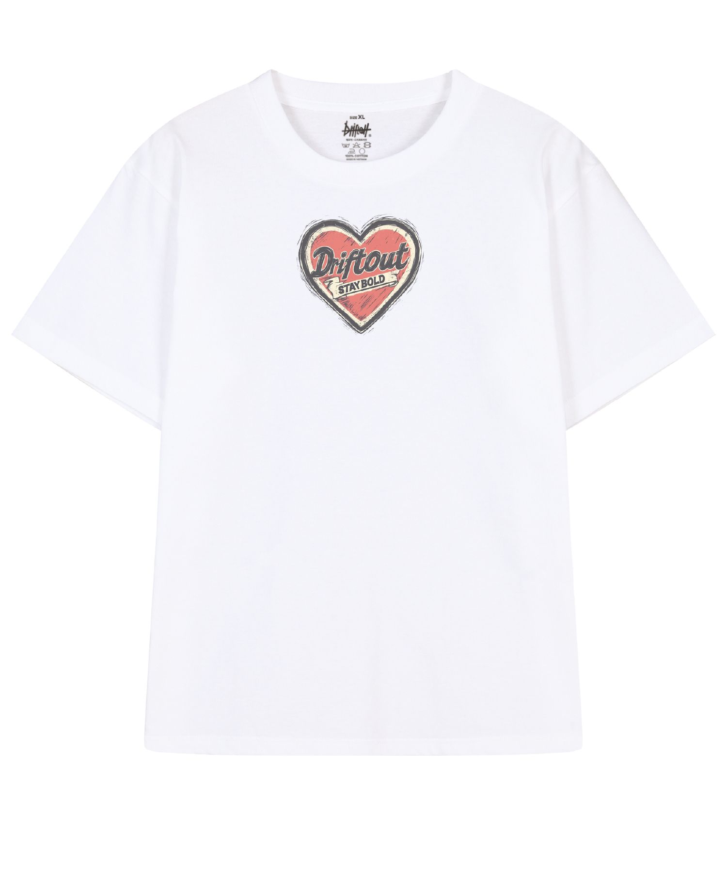 MUSINSA公式 | DRIFTOUT ステイボールドレイヤーハート半袖Tシャツ (3色)