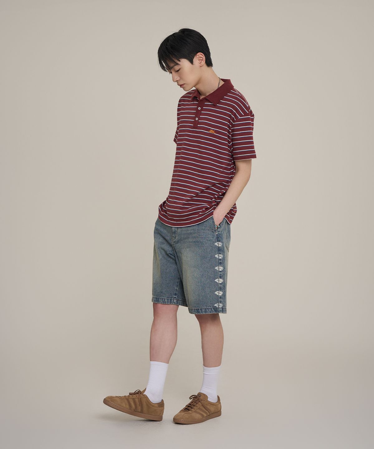 슈퍼서브(SUPERSUB) 스웨이버 사이드 프린팅 데님 쇼츠-블랙