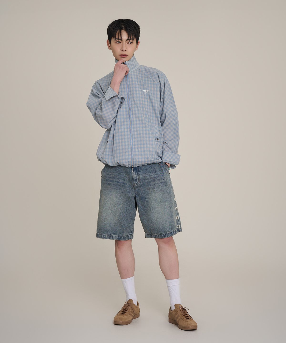 슈퍼서브(SUPERSUB) 스웨이버 사이드 프린팅 데님 쇼츠-블루