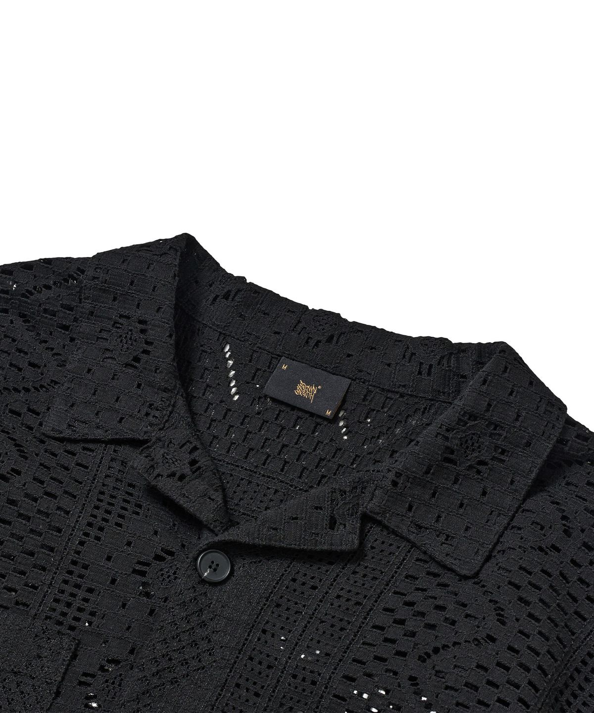 브라운브레스(BROWNBREATH) CROCHET OPEN COLLAR SHIRTS - BLACK