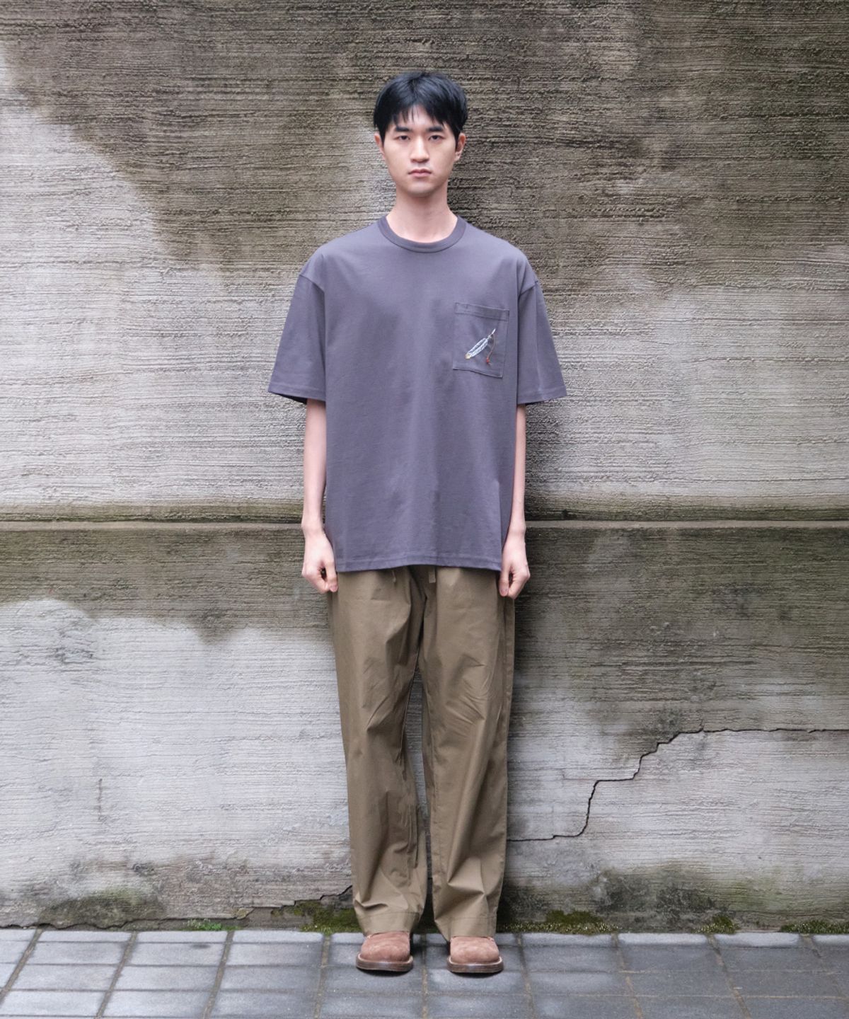 홀리선(HORLISUN) Lawrence Short Embroidery T-shirt Charcoal